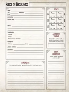 Kids on Brooms Character Sheet
