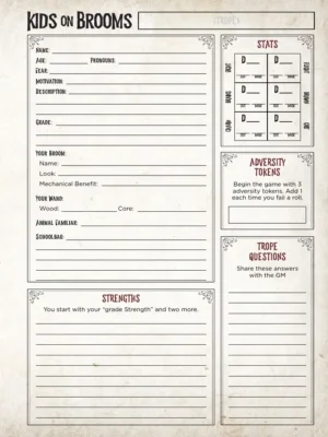 Kids on Brooms Character Sheet